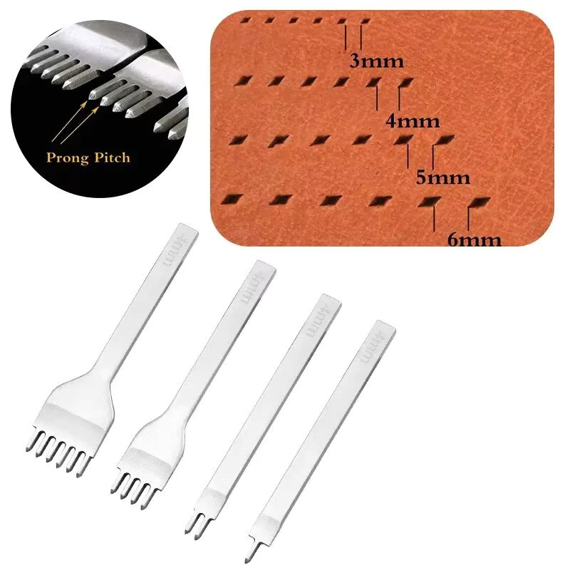 eelhoe Lederlocher DIY Werkzeug Set mit 1, 2, 4 oder 6 Zinken in Silber für Lederarbeiten und Nähen - Bild 2