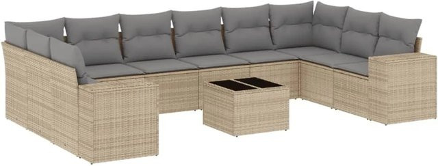 vidaXL 11-teilige Garten-Sofagarnitur aus Poly-Rattan mit Kissen in Beige und Hellgrau - Bild 1