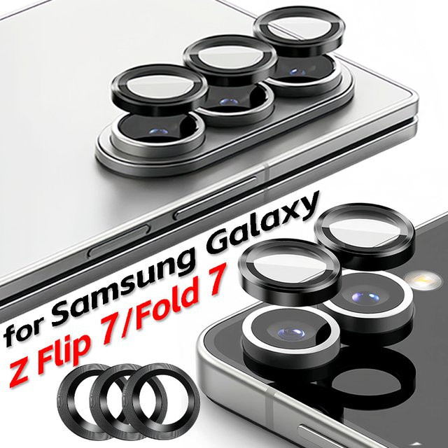 Samsung Galaxy Z Flip 7 und Z Fold 7 Kamera Objektiv Schutz aus gehärtetem Glas und Metallring in Transparent oder Schwarz - Bild 1