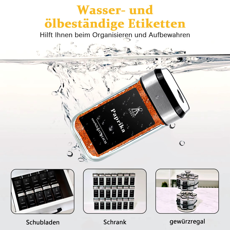 SAEIV Gewürzgläser aus Glas, eckige luftdichte Glasdosen, transparent, BPA-frei, 120 ml - Bild 3
