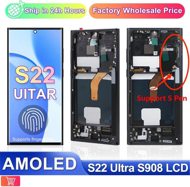 Samsung Amoled Display Ersatz für Galaxy S22 Ultra LCD Touchscreen-Baugruppe mit Rahmen in Schwarz - Bild 1
