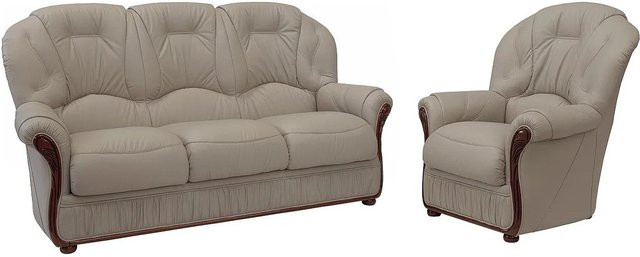 Vente-unique Couchgarnitur Daphne aus Büffelleder in Taupe mit 3-Sitzer und Sessel, Breite: 183 cm, Tiefe: 83 cm - Bild 1
