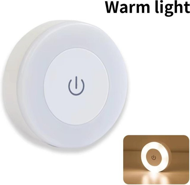 Meiteai-Home LED-Touch-Sensor-Nachtlicht in Weiß, USB-wiederaufladbare runde Wandleuchte mit Dimmfunktion für Flur und Schlafzimmer - Bild 1