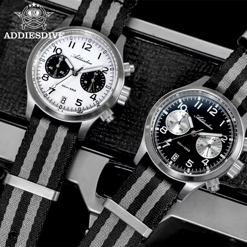 ADDIESDIVE Chronograph, Edelstahl, Quarz, 39 mm, Herren, Schwarz - Bild 4