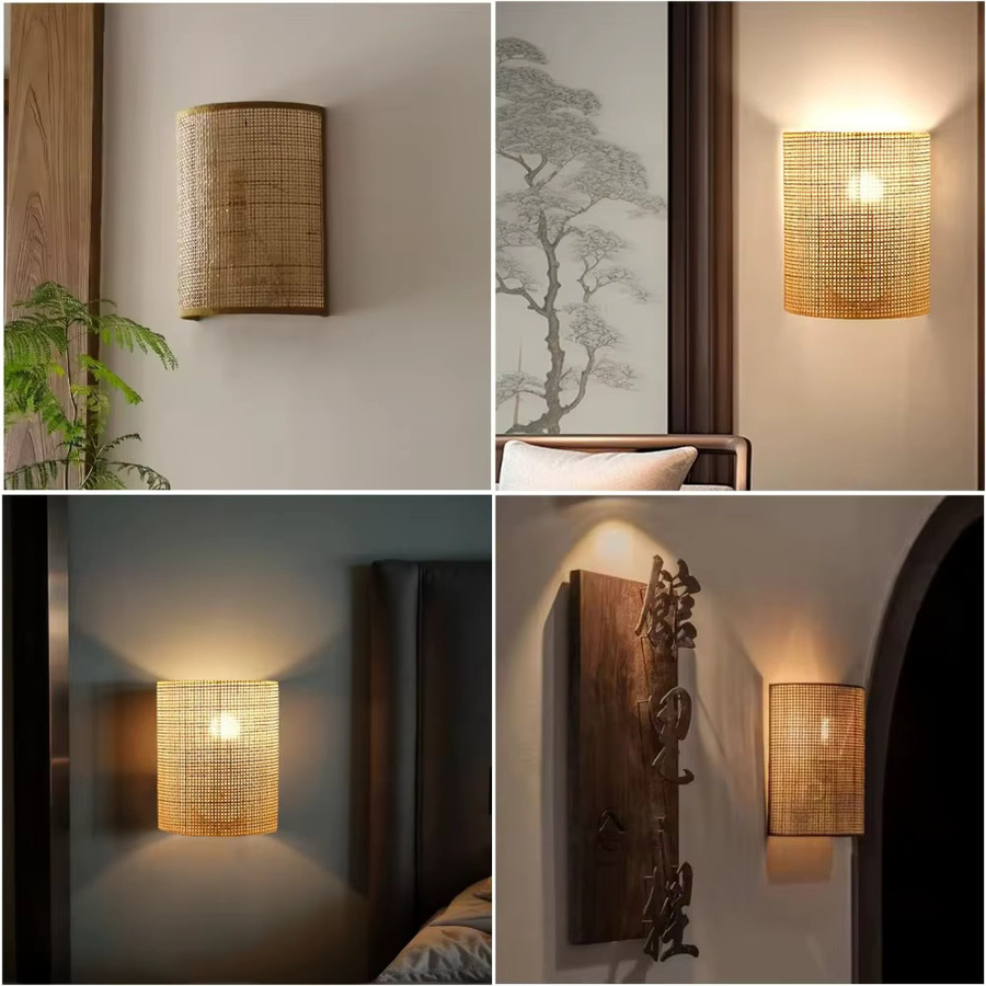 JOYINLED 2er Set Bambus-Wandleuchten in Braun, Retro Rattan Wandlampe mit E27 Fassung für Wohnzimmer, Schlafzimmer und Esszimmer - Bild 4