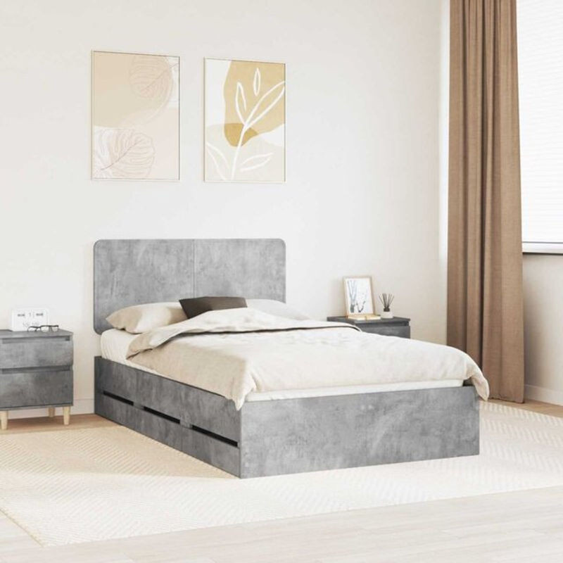 vidaXL Bettrahmen mit Kopfteil in Beton Grau aus Holzwerkstoff, B/T/H: 135 x 190 cm - Bild 1