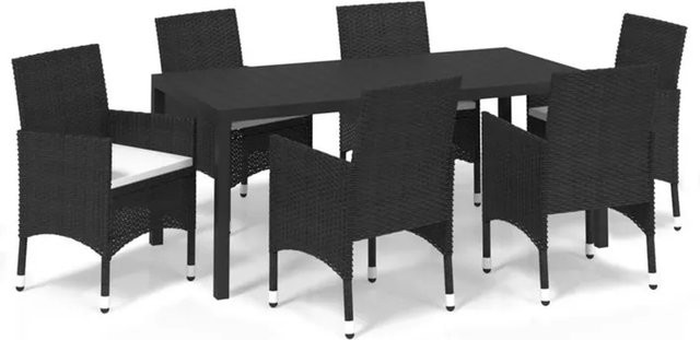 vidaXL 7-tlg Garten-Essgruppe aus Poly Rattan mit Kissen in Schwarz und Weiß Modell 10 - Bild 1