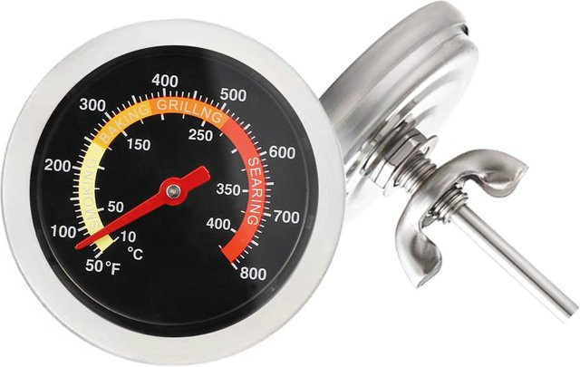 MEFORU Pizza-Ofenthermometer aus Metall in Silber, rundes Grillthermometer für BBQ und Smoker mit Temperaturanzeige von 0–400 ℃ - Bild 1