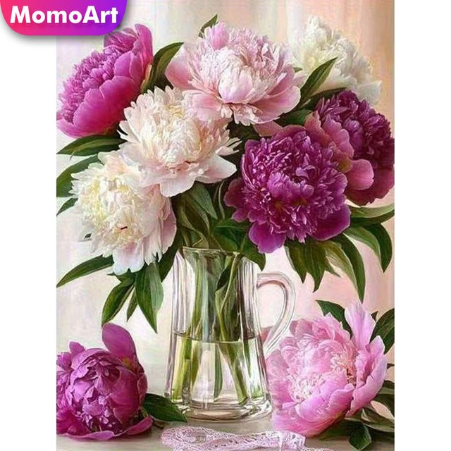Momoart Diamant-Stickerei Set Pfingstrose Blumen-Mosaik in Multicolour, runde Form, Breite: 20 cm, Höhe: 30 cm - Bild 1