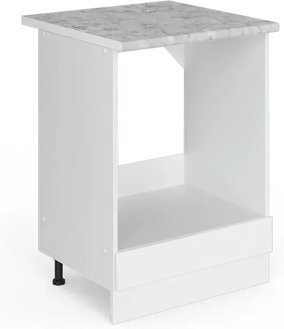 Vicco Herdbauschrank R-Line Weiß Hochglanz mit Marmor-Optik, Breite: 60 cm, Höhe: 81,6 cm, Tiefe: 60 cm - Bild 1