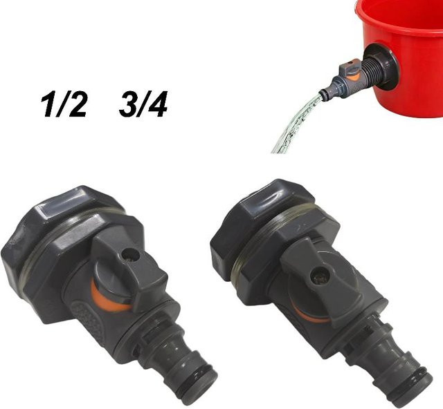 ESHYLALA Wassertankadapter mit Ventil aus PVC für die Regenwassersammlung, Schwarz - Bild 1