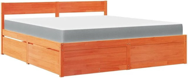 vidaXL Bett aus massivem Kiefernholz mit Schubladen und Matratze in Wachsbraun, B/T/H: 180 x 200 x 185,5 cm - Bild 1