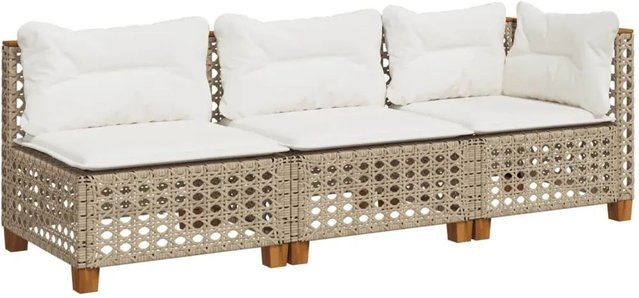 vidaXL Gartensofa 3-Sitzer aus Polyrattan mit Kissen in Beige - Bild 1