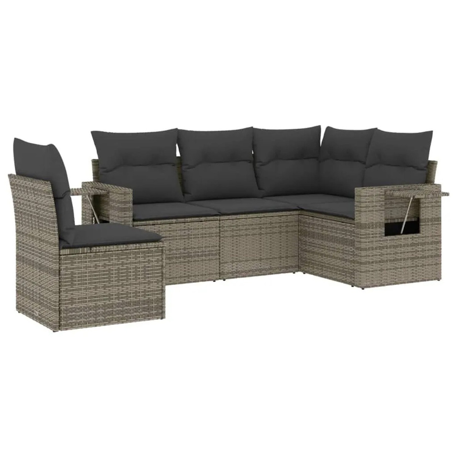 vidaXL 5-tlg Garten-Sofagarnitur in L-Form aus Polyrattan in Grau mit Sitzkissen und Rückenkissen - Bild 2