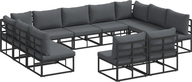 vidaXL Garten-Sofa-Set 11-tlg. in U-Form mit Kissen aus Aluminium und Polyester, Schwarz - Bild 1