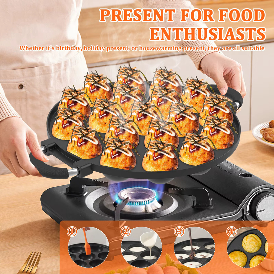 Willstar Takoyaki Pfanne aus Aluminiumlegierung mit Antihaftbeschichtung in Schwarz - Bild 4
