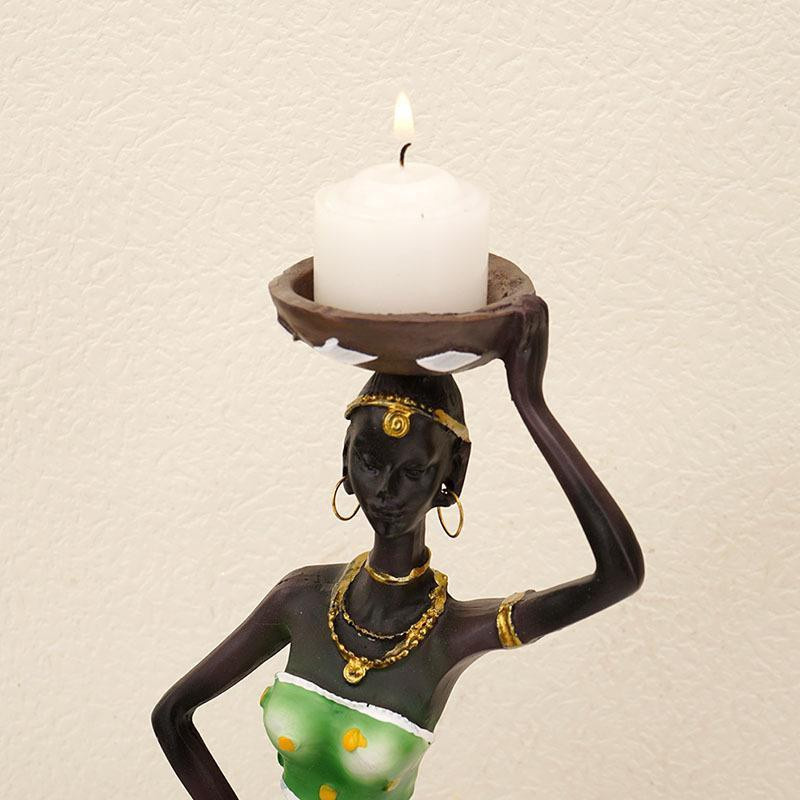 Dekorativer Kerzenhalter Afrikanische Frauen in Vintage-Optik aus Harz, Höhe: 8,5 cm - Bild 2