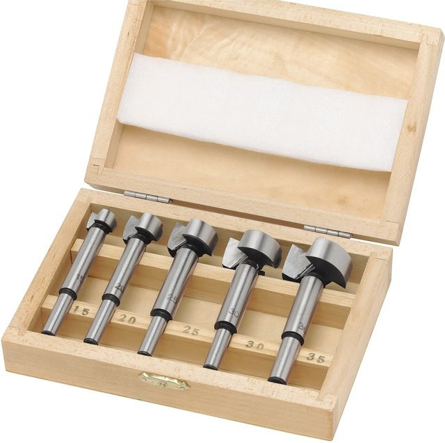 LUX-TOOLS Forstner-Bohrersatz 5-teilig aus Stahl, Farbe: Silber, Durchmesser: 15 mm - 35 mm - Bild 1