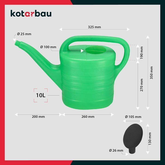 KOTARBAU Gießkanne aus Kunststoff mit zerlegbarem Brauseaufsatz, 10 l, Grün - Bild 2