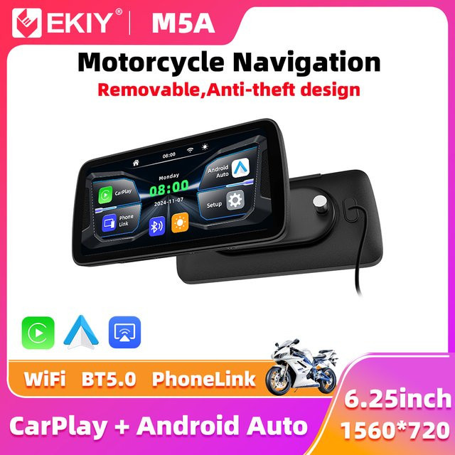 EKIY Wireless CarPlay und Android Auto Motorrad Navigation mit GPS, 6,25 Zoll, Schwarz - Bild 1