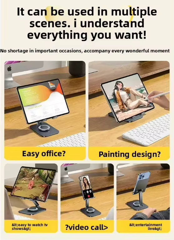 360 Grad drehbarer faltbarer Tablet und Smartphone Ständer aus Aluminium in Blau für iPad Pro, iPhone und Xiaomi - Bild 5