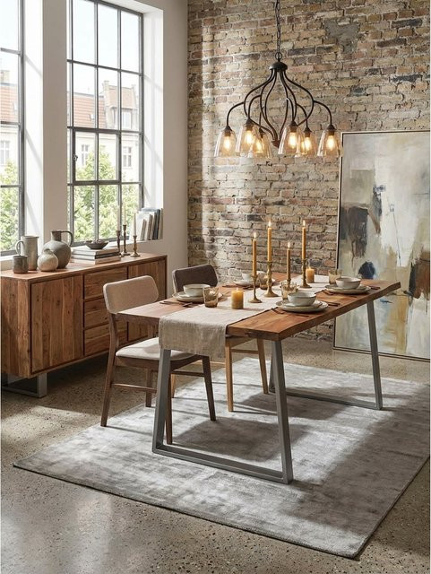 Esstisch aus Massivholz Akazie mit Metall-Trapezgestell in Braun, Rechteckig, B/T/H: 160 x 80 x 76 cm - Bild 1
