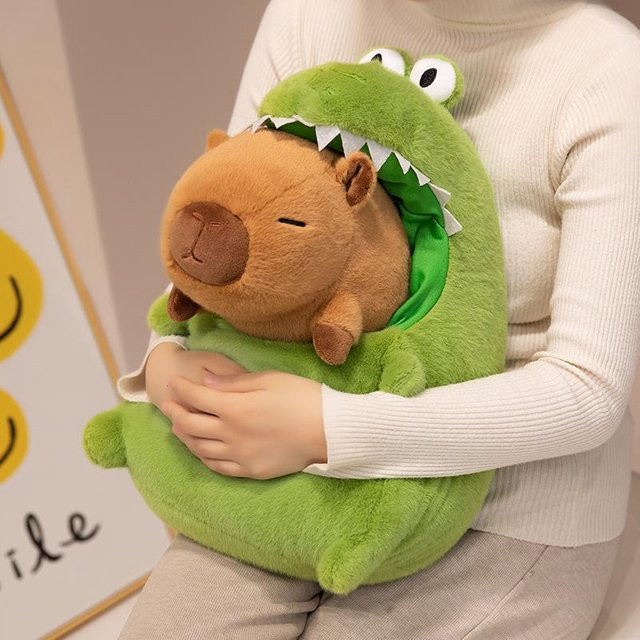 Capybara mit grünem Dinosaurier-Krokodil, Plüschtier, 30cm - Bild 1