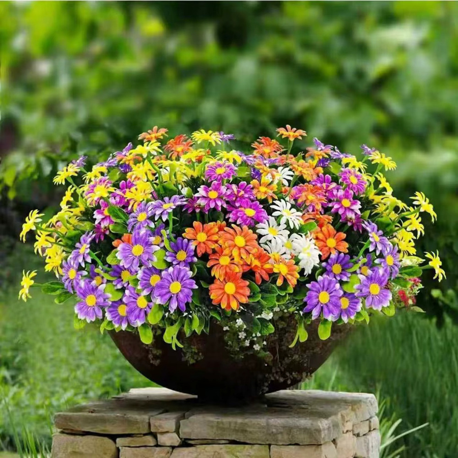 5 oder 10 Stück künstliche Seiden-Gänseblümchen in Gelb und Multicolour für Hochzeitskränze und Tischdekoration - Bild 3