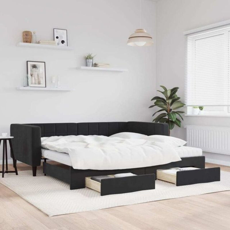 Vidaxl Funktionsbett aus Samt und Metall als ausziehbares Tagesbett mit Schubladen in Schwarz, B: 100 cm, L: 200 cm - Bild 1