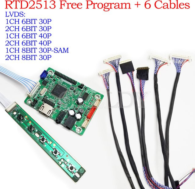 GLZLDY RTD2513V1.0 Mini LCD-Treiberplatine HDMI zu LVDS mit Programmier-Jump-Cap und 6 Stück LVDS-Kabel-Kit 30P 40P 1/2CH 6/8 BIT inklusive Audio-Treiber in Grün - Bild 1