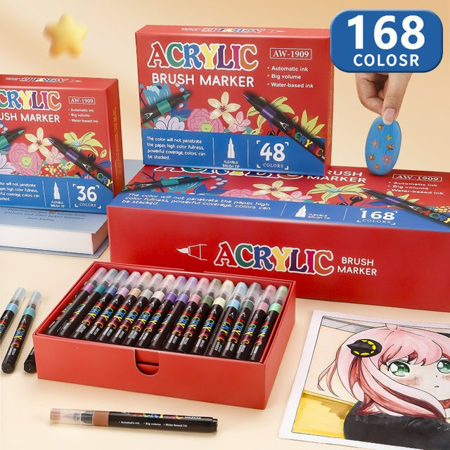 Acryl-Farbmarker von kissbuty mit weicher Pinselspitze in Multicolor für DIY-Handwerk auf Holz, Stein, Leinwand, Glas und Stoff - Bild 1