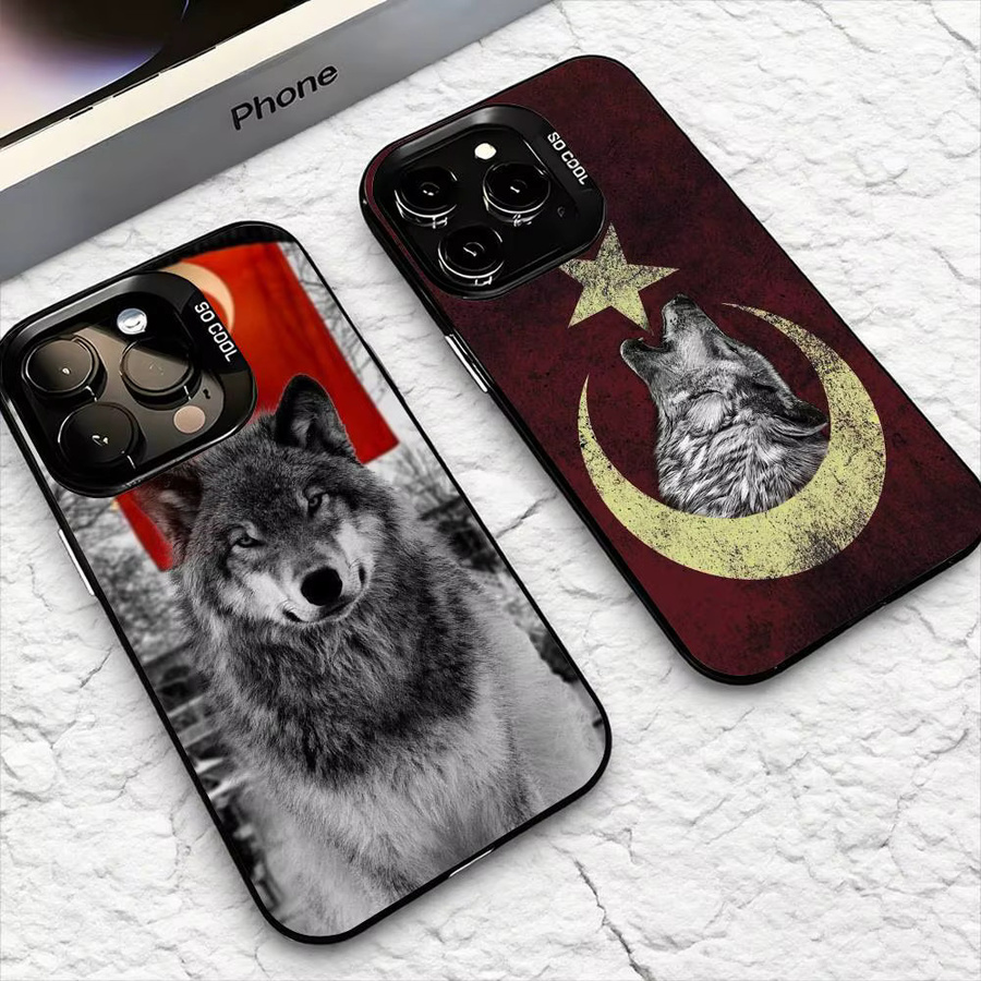 Apple iPhone Handyhülle Türkische Bozkurt Grey Wol Protect Plating für iPhone 11 12 13 14 15 16 Pro Max Plus in Grau - Bild 2