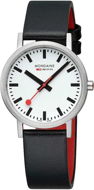 Mondaine Armbanduhr, Quarz, Edelstahl, 36 mm, Leder, Weiß, Unisex - Bild 1