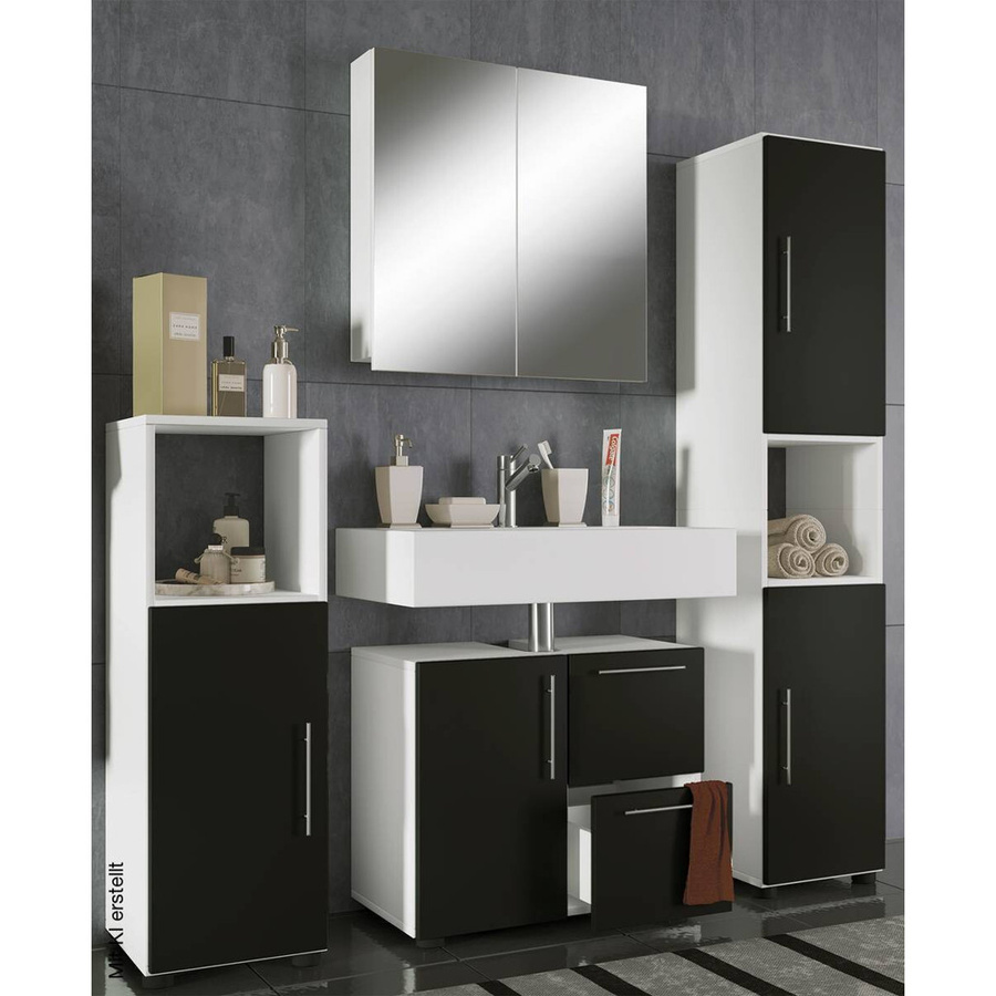 VCM Badmöbel-Set Flandu, 4-teilig, modern, weiß schwarz, B/H/T: 123 x 160 x 32 cm - Bild 3