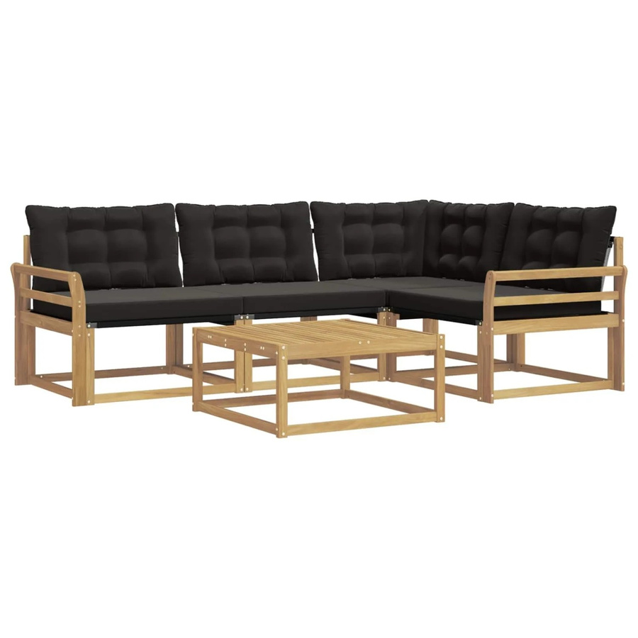vidaXL Outdoor-Sofagarnitur aus Akazienholz in L-Form mit 5 Teilen, Weiß und Schwarz, inklusive Polster und Couchtisch, B/T/H: 79 x 79 x 37 cm - Bild 2
