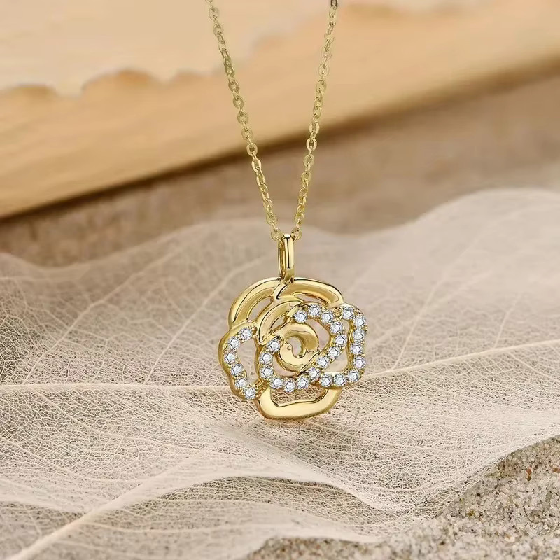 Huitan Halskette, Blumen-Anhänger, Gold, Zirkonia, Damen - Bild 2