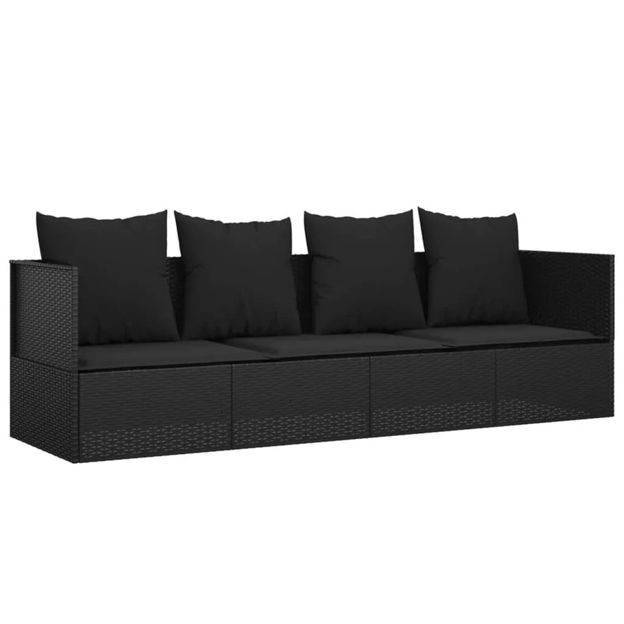 furnicato Outdoor-Loungebett aus Poly Rattan mit wetterfesten Kissen in Schwarz, B/T/H: 203 x 58 x 203 cm - Bild 2