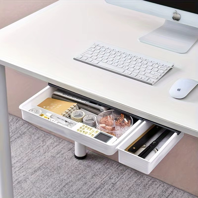 Selbstklebende Aufbewahrungsbox unter dem Schreibtisch aus Kunststoff, platzsparende Hängeschublade für dein Büro-Zubehör in Schwarz oder Weiß - Bild 2