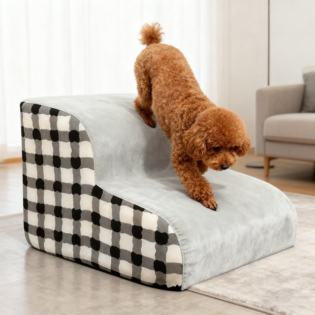 Booteely Haustier Treppe aus hochdichtem Schaumstoff mit 2 oder 3 Stufen, rutschfeste Hunderampe für ältere Hunde mit Gelenkschmerzen, ideal als Sofa- und Bettleiter - Bild 1