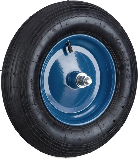 Relaxdays Schubkarrenrad aus Stahl und Gummi in Schwarz und Blau, luftbereift mit Achse und Kugellager, Durchmesser: 39 cm, Breite: 9 cm - Bild 1