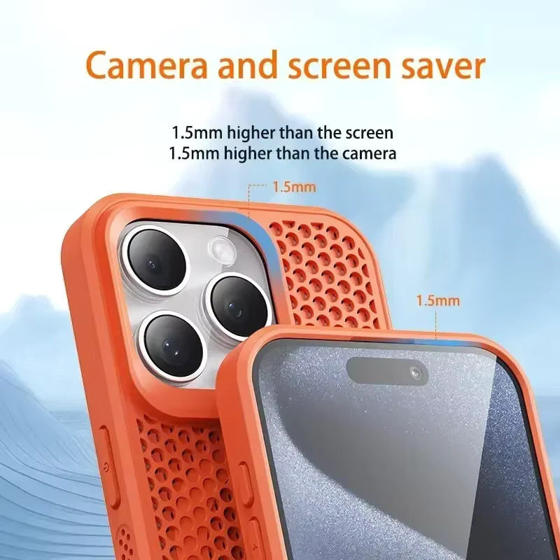 Kühlende und atmungsaktive Handyhülle mit Magnetfunktion für MagSafe, kompatibel mit iPhone 11 bis iPhone 17 Pro Max, in Braun und Orange - Bild 2