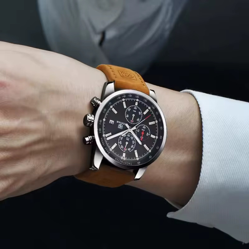 BENYAR Chronograph, Quarz, Edelstahl, Leder, Schwarz, Herren - Bild 2