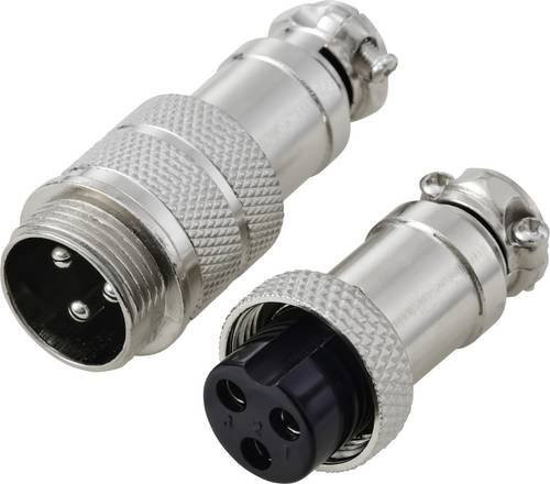 TRU COMPONENTS GX16 Rundsteckverbinder Set mit Stecker und Buchsenkontakt, 3 Pol, Farbe: Silber - Bild 1