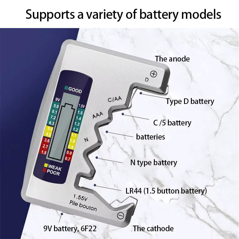 Digitaler Universal-Batterietester BT168 Kapazitätsprüfer für Lithium und Alkaline Zellen in Silber - Bild 3