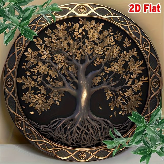Potdemiel Wandkunst Baum des Lebens Vintage Metallschild in Gold mit keltischem Knoten-Design, Durchmesser: 20,3 cm - Bild 1
