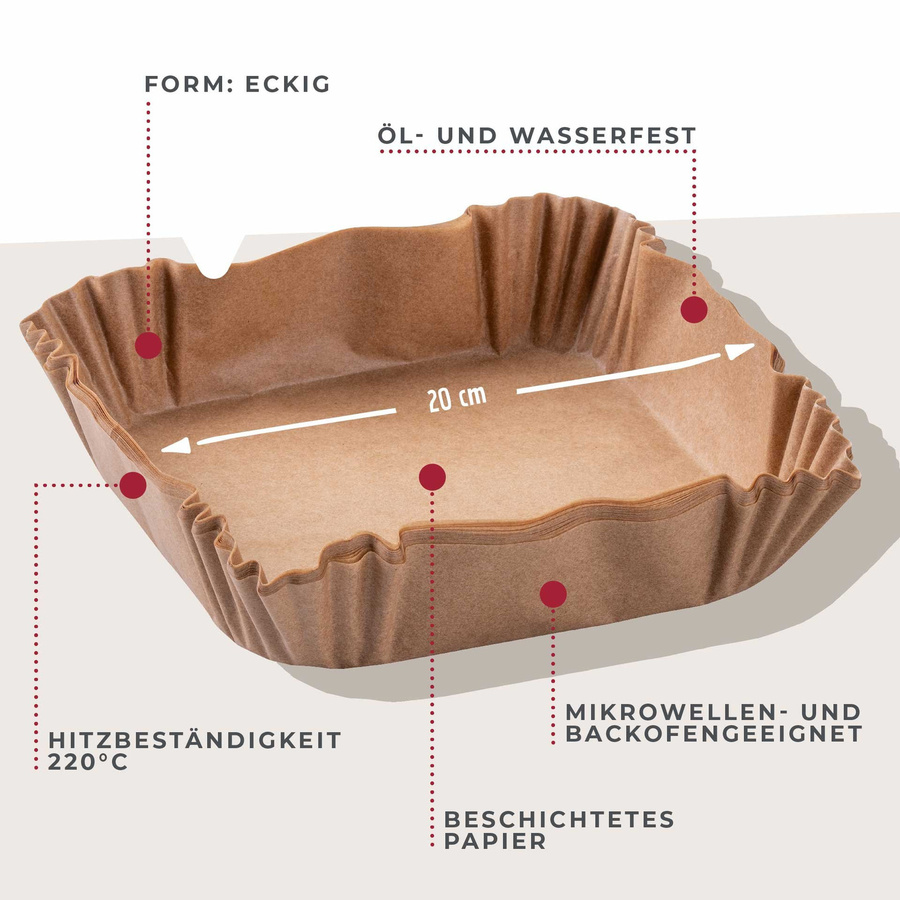 Fackelmann Backpapier für Heißluftfritteuse eckig, braun, 50 Stück, Breite: 20 cm - Bild 3
