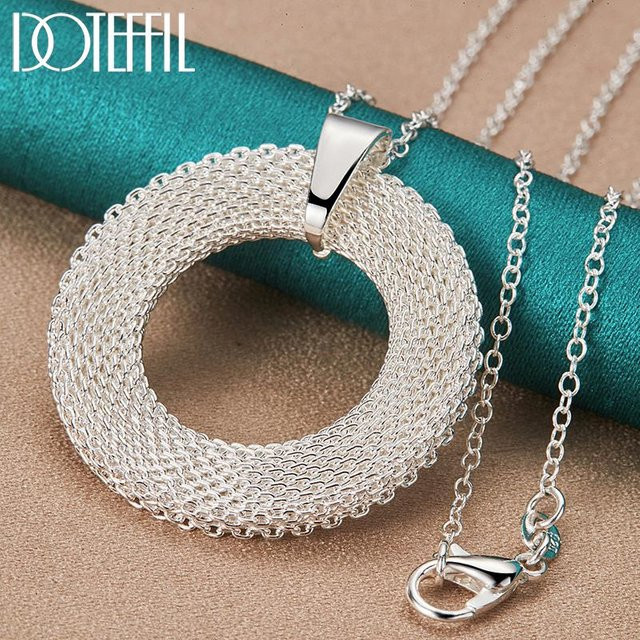 DOTEFFIL Halskette 925 Sterling Silber, gewebte runde Anhänger, 45cm, black, Unisex - Bild 1