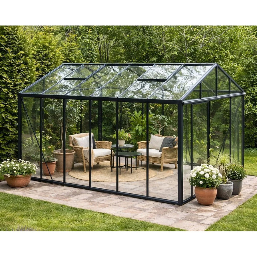 Bloomcabin Gewächshaus GHC5 Klassik in Schwarz mit Sicherheitsglas, Aluminium und integriertem Belüftungssystem sowie Dachfenster - Bild 2