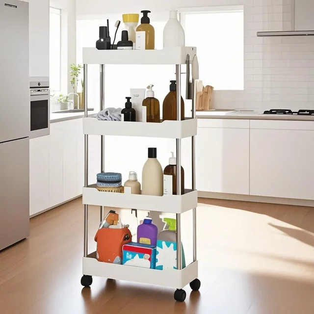LIUSHADUOLA Rollbarer Aufbewahrungswagen in Weiß, Modernes vertikales Regal für Küche, Badezimmer oder Schlafzimmer - Bild 1