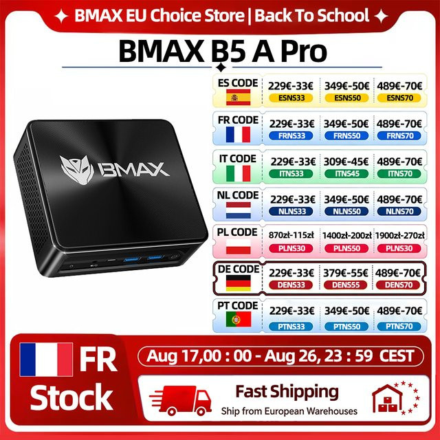 BMAX B5 A Pro Mini PC mit AMD Ryzen 7 Prozessor, 16GB DDR4, 512GB NVMe SSD, Windows 11 und WiFi, Schwarz - Bild 1